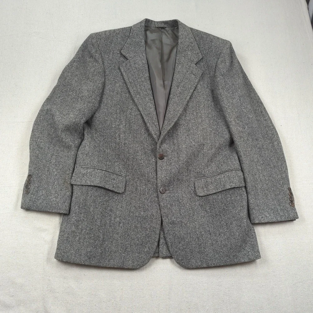 Orvis Blazer Mens 42R Gray Wool Herringbone Sport Coat Jacket USA Made